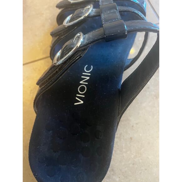 Vionic Misa Slide Sandal Women 9 Patent Leather Comfort Orthotic Silver Buckle - Picture 4 of 8